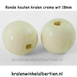 Kraal hout crème wit 18mm rond groot gat