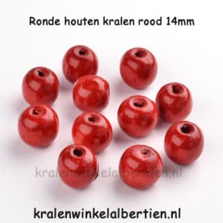 Ronde rode kraal hout 14mm groot