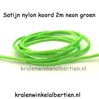 Zijde koord nylon satijn 2mm dik neon groen
