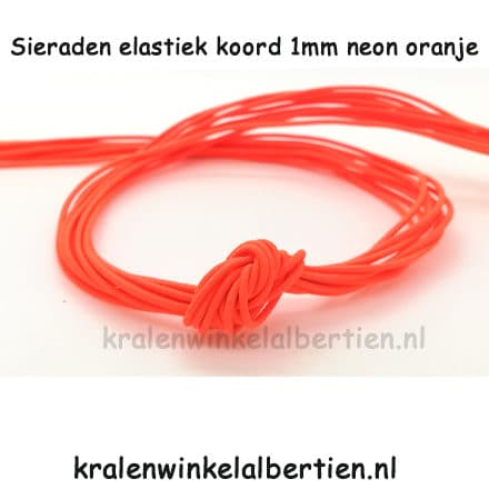 Elastische sieraden koord neon oranje 1mm