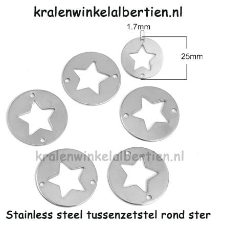 Roestvrijstalen bedel ster rond tussenstuk 25mm