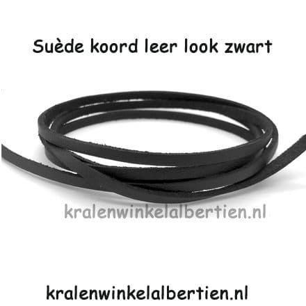 Suède veters zwart leather look 3mm