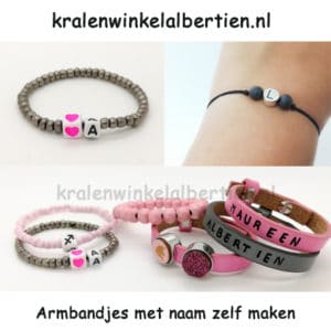 Armbanden zelf maken letterkralen roze grijs unicorn cabochons