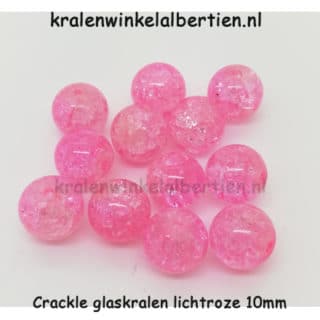 Glazen kralen lichtroze crackle 10mm rond