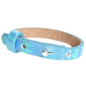 Leren cuoio armbandje holografisch blauw verstelbaar kinderen dames studs