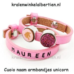 Cuoio leren armband roze kids unicorn cabochons 12mm