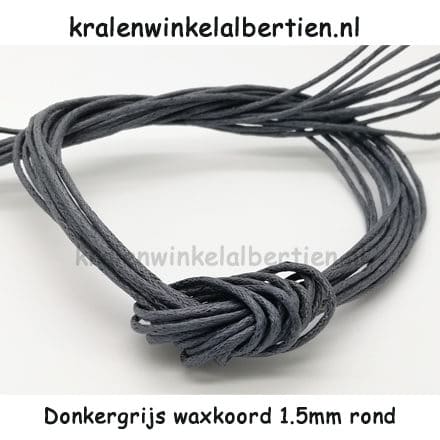 Katoenen waxkoord 1.5mm dik donker grijs