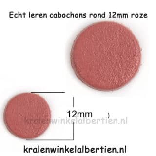 Rond echt leer cabochon bedeltje roze