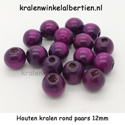 Ronde kraal hout paars 12mm groot rijggat