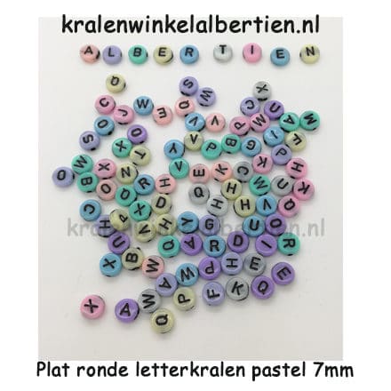 Lettertjes pastel kleuren plat ronde kralen alfabet 7mm