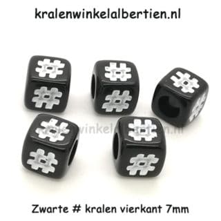 hashtag kraal zwart wit vierkant 7mm kunststof sieraden maken