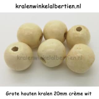 Gelakte kraal creme wit hout kleur 20mm groot rijggat