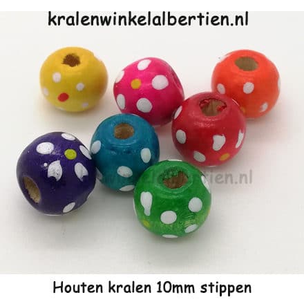 Kraal hout 10mm gekleurd met stippen bloemetjes sieraden maken