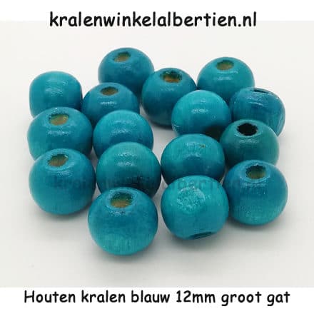 Kraal hout aqua blauw 12mm groot