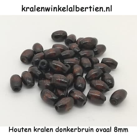 Ovalen kraal hout donkerbruin gelakt 8mm sieraden maken