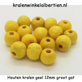 Kraal hout 12mm rond geel gelakt