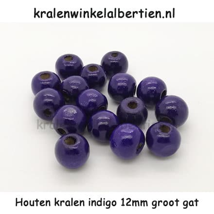 Kraal hout paars blauw 12mm groot rond