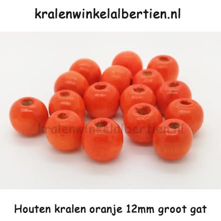 Kraal gemaakt van hout rond oranje 12mm groot rijggat