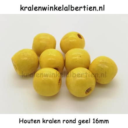 kraal hout geel rond groot rijg gat 16mm