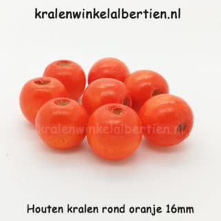 Kraal hout oranje 16mm groot gat rond