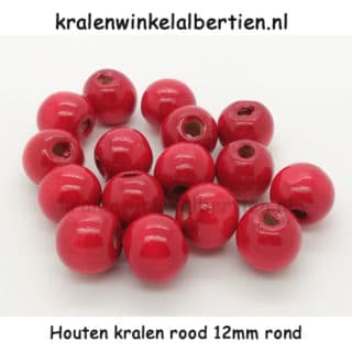 Rode kraal hout rond 12mm groot gat