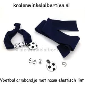 Elastisch lint armbandjes met naam maken jongens voetbal donkerblauw