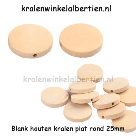 Blanke kraal plat rond 25mm groot ongelakt