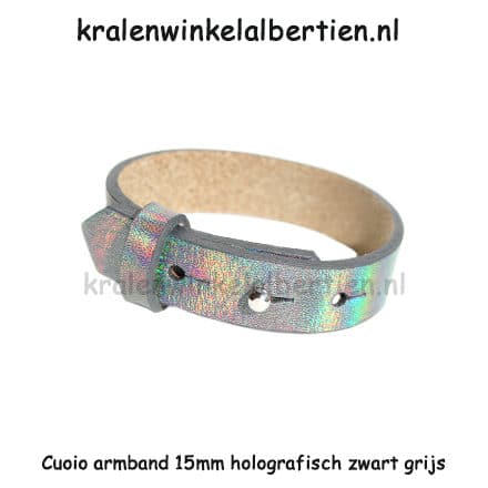 Verstelbare dames armband cuoio antraciet grijs holografisch