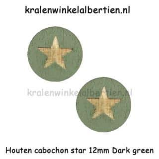 Cabochon 12mm hout rond leger groen ster