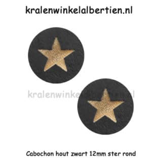 Cabochon hout rond zwart ster 12mm