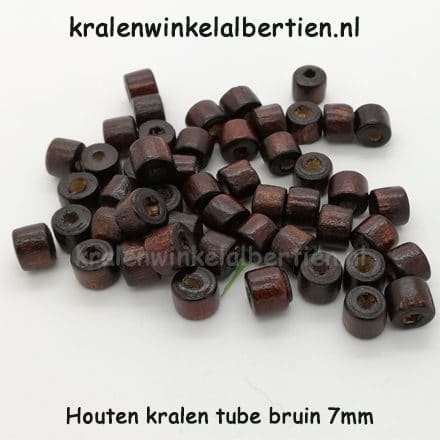 Kraal hout staafje rond tube donkerbruin 7mm