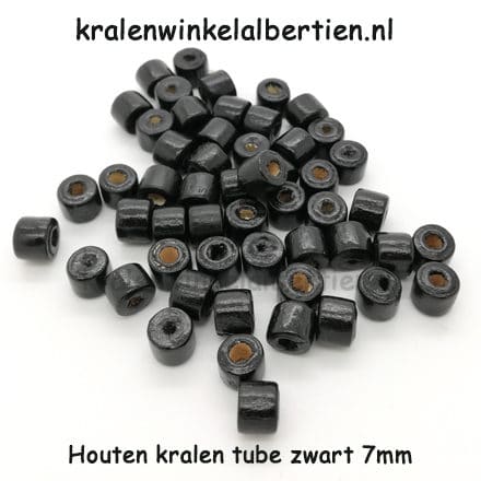 Ronde staafjes hout zwarte kraal 7mm