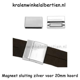 Magneet sluiting voor plat leer koord 20mm breed zilver