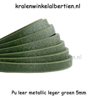 Imitatie leren koord 5mm leger groen metallic