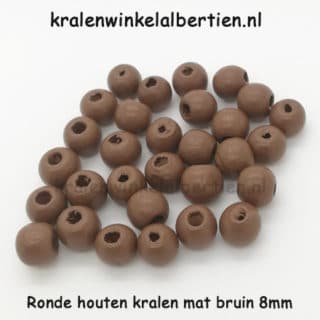 Hout kraal mat bruin rond 8mm groot gat