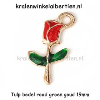 Rode tulp hanger armbandjes maken goud 19mm klein