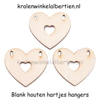 Blanke label hout hartje 2 gaten hangers bedel