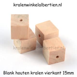 Vierkante blanke kraal hout 15mm rijgen ketting