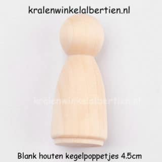 Blanke houten kegel poppetje 4.5cm groot DIY zelf maken poppenhuis meisje oma mama