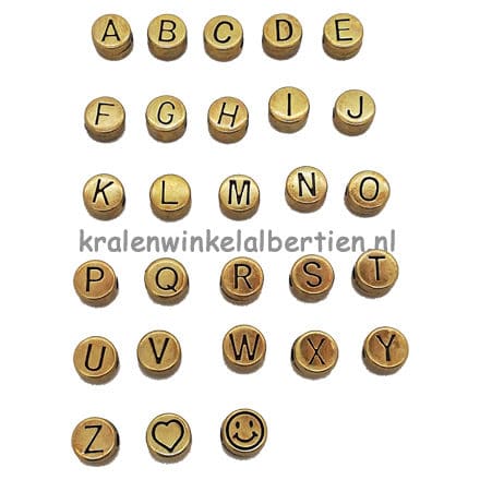 Alfabet kralen metaal antiek bronzen dq 7mm rond