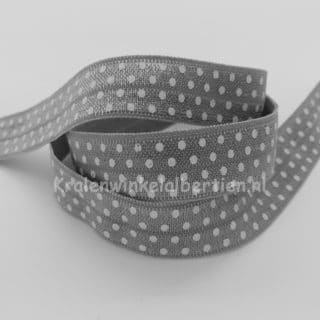 Sieraden elastisch lint grijs met witte stippen 15mm breed armbandjes zelf maken