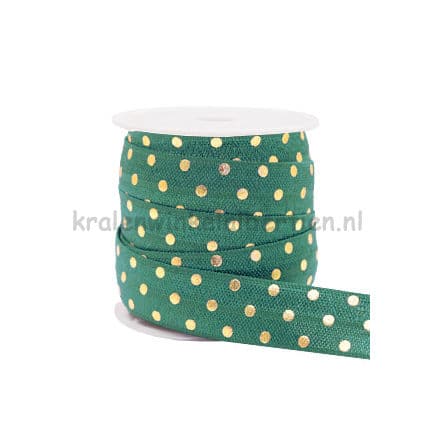 Elastisch lint petrol green stippen goud 15mm armbandjes maken