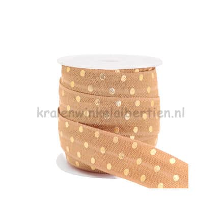 Elastiek lint camel bruin met gouden sterretjes 15mm breed armbandjes zelf maken kids