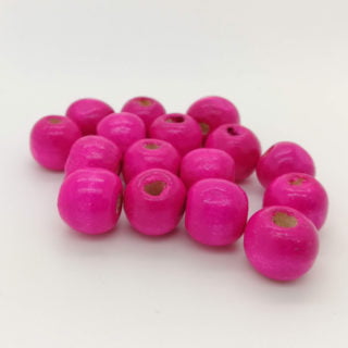 Kraal hout zelf sieraden maken fuchsia roze rond 1cm