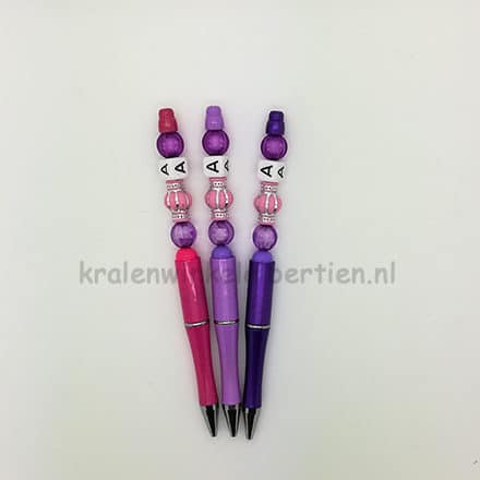 Pen met kralen paars roze trakteren zelf maken of kant en klaar juffendag ideeën