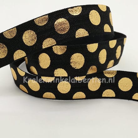 Elastiek lint 1.5cm breed zwart goud stip elastisch armbandjes maken haarbandjes groothandel verpakking