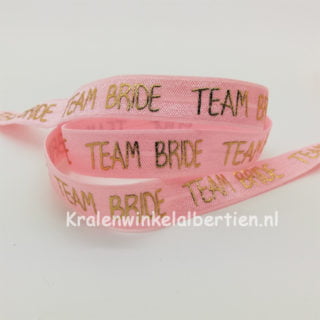 Elastisch lint vrijgezellenfeestje bruid team bride roze goud 1.cm breed