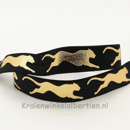Breed elastiek koord lint zwart goud leopard print luipaarden armbandjes maken tijgerprint panterprint
