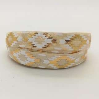 Beige wit met goud aztec print elastisch lint koord 1.5cm