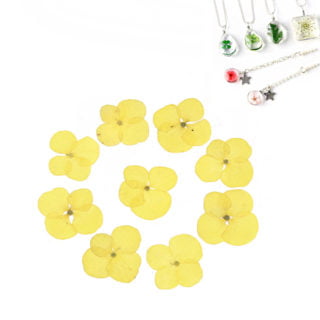 Gedroogde hortensia's geel bloem sieraad zelf maken DIY epxy giethars siliconen mallen